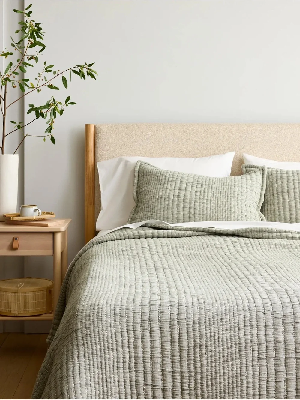 Organic Cotton Channel Stitch Coverlet With Sham Set
